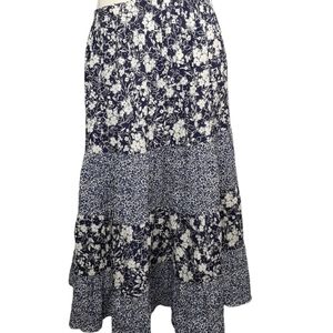 Womens sz Small Susan Graver Navy white Long Floral print Skirt Great condition